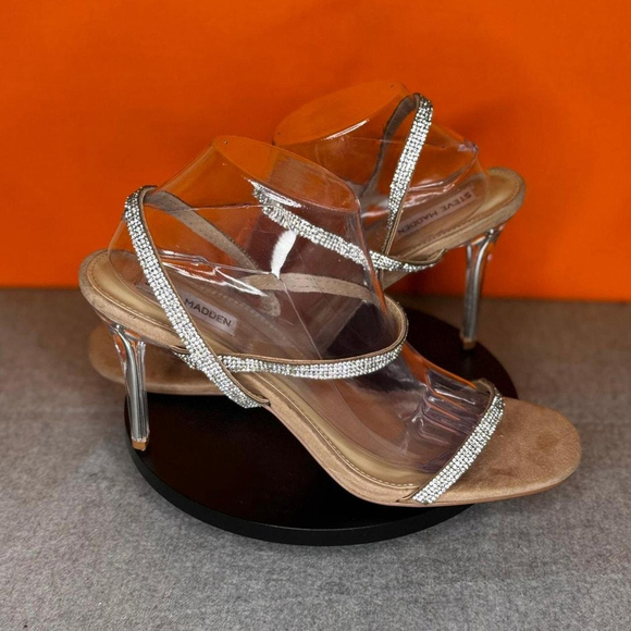 Steve Madden Snappy Rhinestone Strappy Clear Heel Size 11 - Picture 2 of 7
